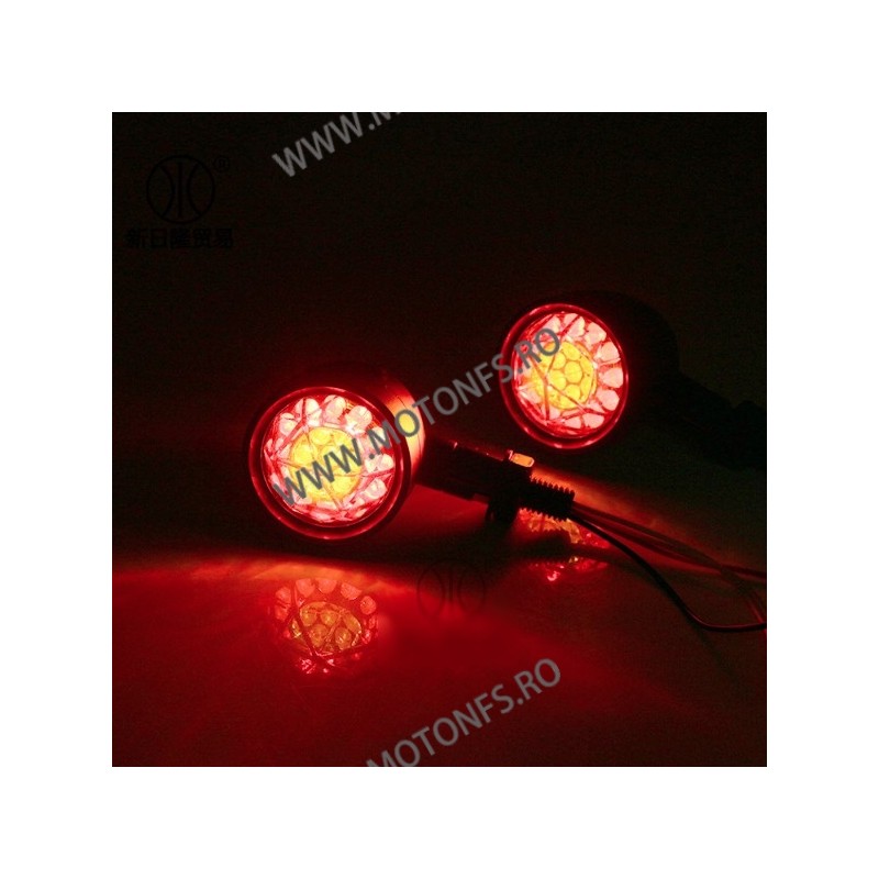 Set 2 Buc Semnale Semnalizatoare LED Cu Pozitie Rosu Moto Cafe Racer Bobber Chopper Retro HP-126 HP-126  Semnal Universale Ca...