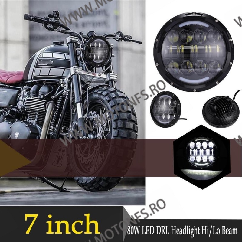 FAR 7 (INCH) LED MOTO / AUTO Omologat E9 Cafe Racer Chopper, Bobber HARLEY DAVIDSON/ JEEP /HUMMER MS-HL80BB-C MS-HL80BB-C  Fa...