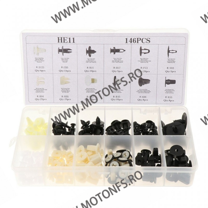 SET HE11 146pcs CLIPSURI CLEME AUTO DE PLASTIC  Z30AL HE11 146pcs  Clipsuri 78,00 RON 78,00 RON 65,55 RON 65,55 RON