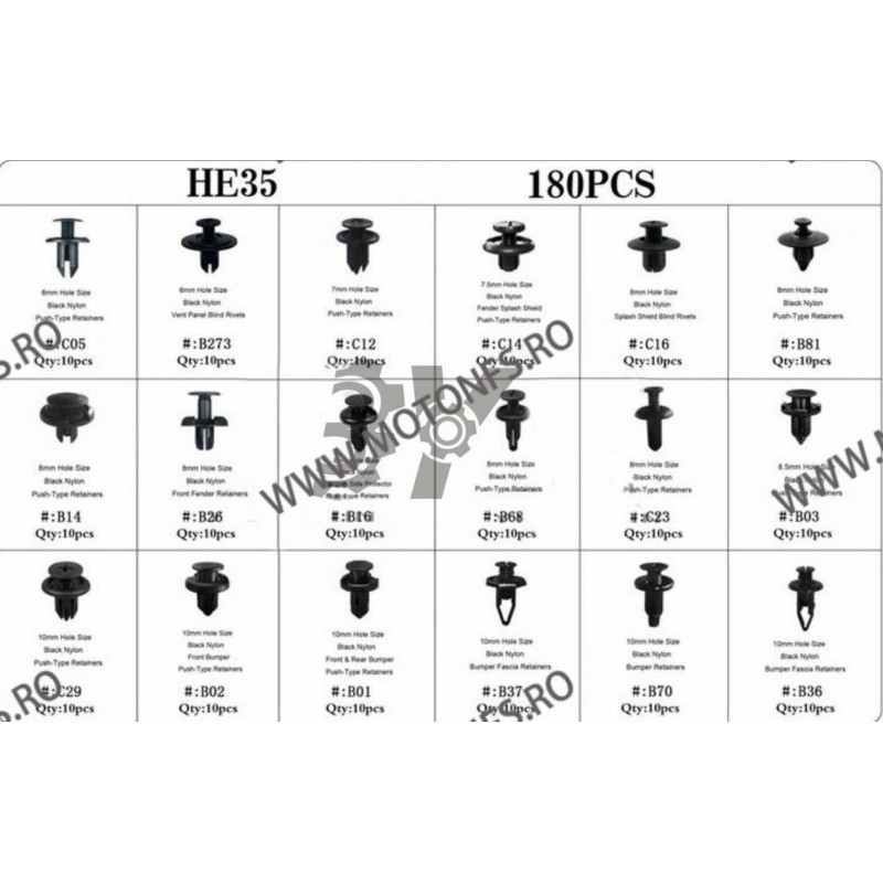 SET HE35-180PCS CLIPSURI CLEME AUTO DE PLASTIC FNW71 HE35-180PCS  Clipsuri 84,00 RON 84,00 RON 70,59 RON 70,59 RON