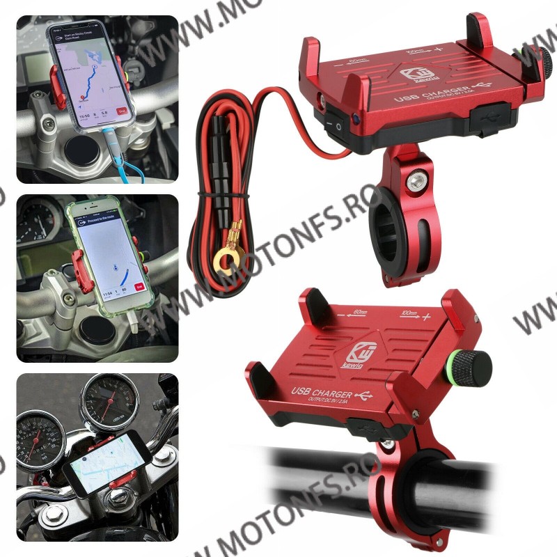 Suport telefon gps moto universal cu incarcatoare rapide USB fixare pe ghidon - Rosu TG60C TG60C  Suport Telefon & GPS 99,00 ...