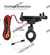 Suport telefon gps moto cu incarcatoare rapide USB fixare pe ghidon - Negre FE0CN FE0CN  Suport Telefon & GPS 99,00 lei 99,00...