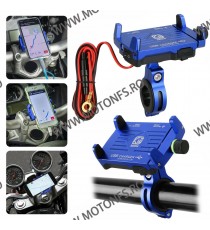 Suport telefon gps moto cu incarcatoare rapide USB fixare pe ghidon - Albastre AE1GS AE1GS  Suport Telefon & GPS 99,00 lei 99...