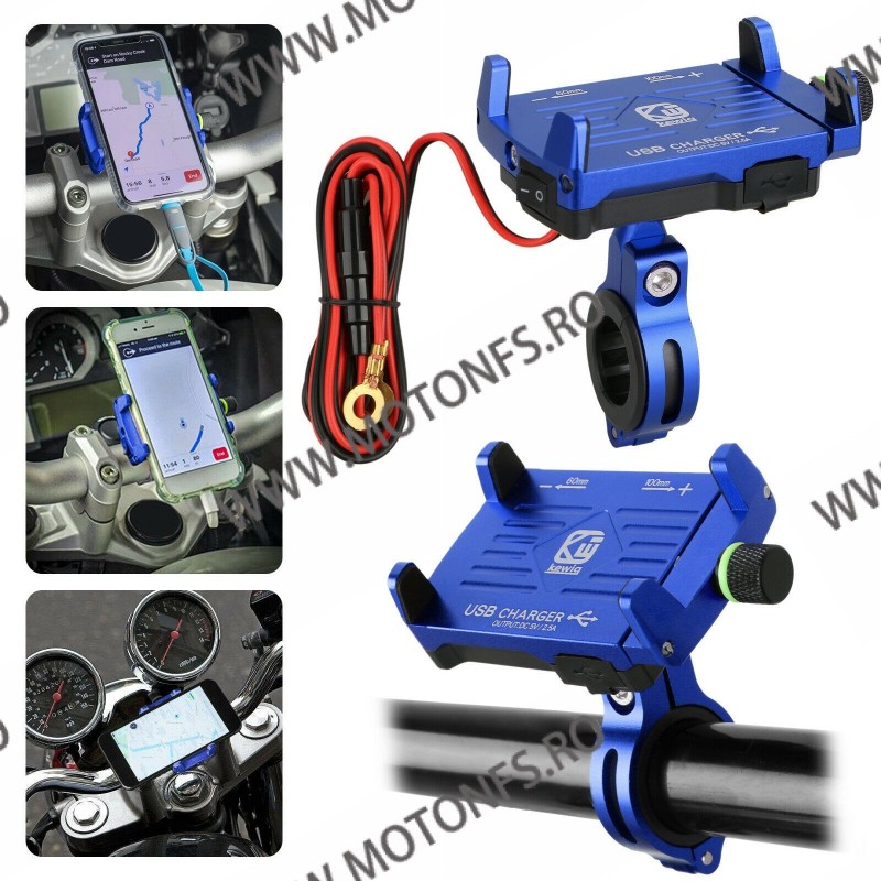 Suport telefon gps moto cu incarcatoare rapide USB fixare pe ghidon - Albastre AE1GS AE1GS  Suport Telefon & GPS 99,00 lei 99...