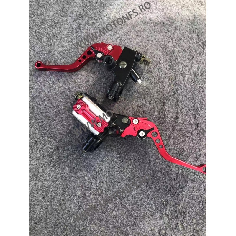 22MM Set Maneta Scurte reglabila frana / ambreiaj ＋ Pompa Hidraulica ＋prindere Oglinda Rosu OOBGD OOBGD  Maneta Cu Prindere G...