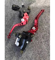 22MM Set Maneta Scurte reglabila frana / ambreiaj ＋ Pompa Hidraulica ＋prindere Oglinda Rosu OOBGD OOBGD  Maneta Cu Prindere G...