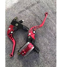 22MM Set Maneta Scurte reglabila frana / ambreiaj ＋ Pompa Hidraulica ＋prindere Oglinda Rosu OOBGD OOBGD  Maneta Cu Prindere G...