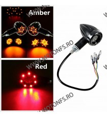 Set 2 Buc Semnale Semnalizatoare LED Cu Pozitie Stop Rosu Moto Cafe Racer Bobber Chopper Retro Z9GFR Z9GFR  Semnalizari Cafe ...