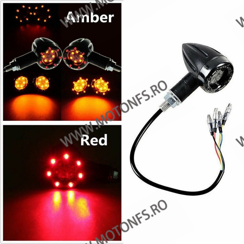 Set 2 Buc Semnale Semnalizatoare LED Cu Pozitie Stop Rosu Moto Cafe Racer Bobber Chopper Retro Z9GFR Z9GFR  Semnal Universale...