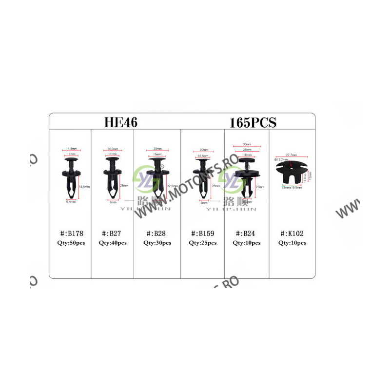 SET HE46-165pcs CLIPSURI CLEME AUTO DE PLASTIC 60YVP HE46-165pcs  Clipsuri 80,00 RON 80,00 RON 67,23 RON 67,23 RON