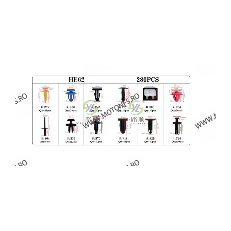 SET HE62-280pcs CLIPSURI CLEME AUTO DE PLASTIC R13GB HE62-280pcs  Clipsuri 90,00 lei 90,00 lei 75,63 lei 75,63 lei