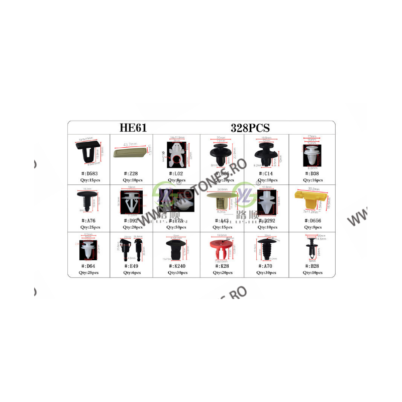 SET HE61-328pcs CLIPSURI CLEME AUTO DE PLASTIC MMUD6 HE61-328pcs  Clipsuri 100,00 lei 100,00 lei 84,03 lei 84,03 lei