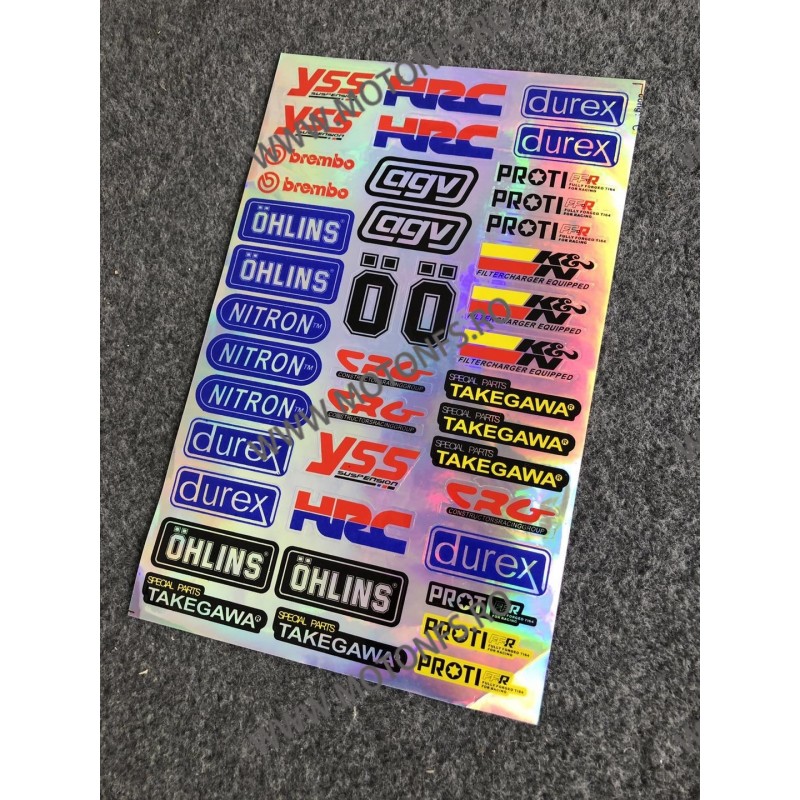 Set Autocolant / Stickere Pentru Moto ATV YSS HRC DUREX BREMBO AGV PROTI FF-R OHLINS SPECIAL PARTS TAKEGAWA AT2E5  Autocolant...