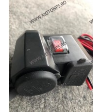 Priza USB x 2, Bricheta x 1 Si Voltmetru Digital Moto, Led Rosu, Culoare Negru 78OB5  Voltmetru / Prize Moto 69,00 lei 69,00 ...