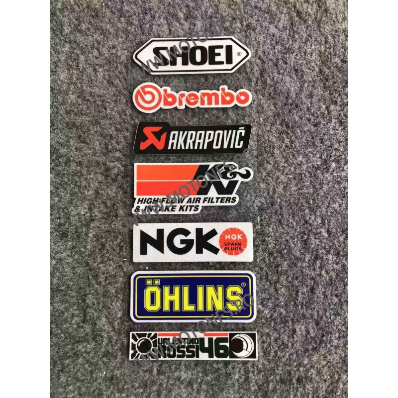 Set Autocolant / Stickere Pentru Moto ATV Shoei NGK Akrapovic Brembo K/N OHLINS Ualentino Rossi 46 J52PG Autocolant / Stikar... Set Autocolant / Stickere Pentru Moto ATV Shoei NGK Akrapovic Brembo K/N OHLINS Ualentino Rossi 46 J52PG Autocolant / Stikar...