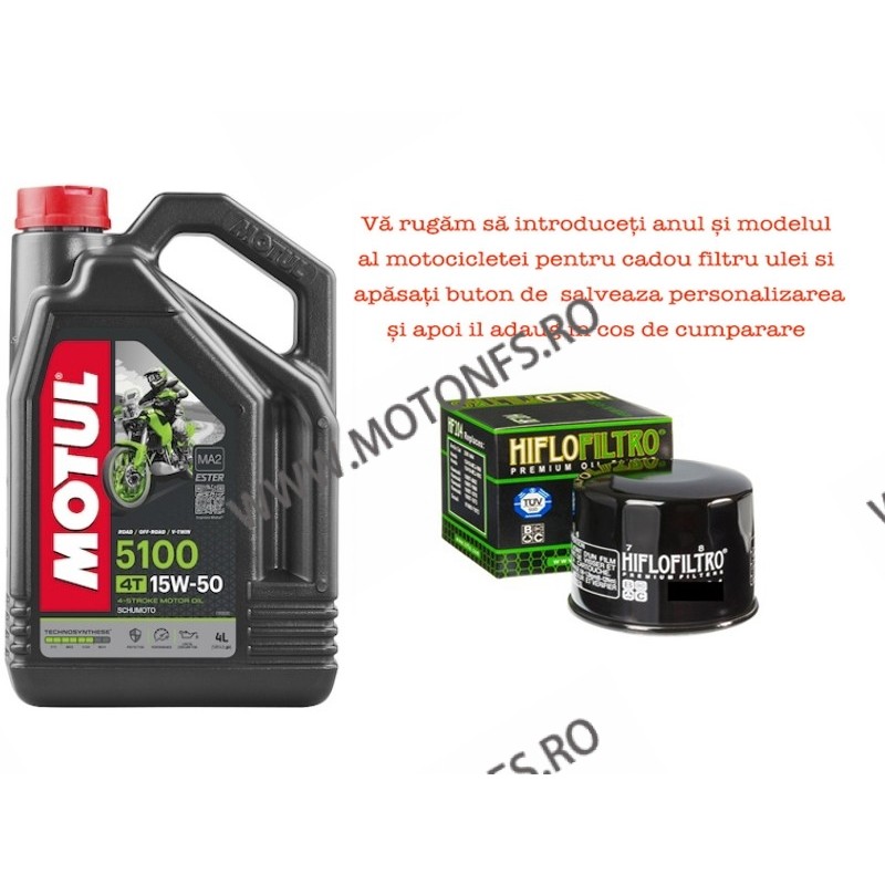 ULEI MOTUL 5100 15W50 SEMI SINTETIC 4L + FILTRU DE ULEI GRATUIT! M4-083  MOTUL 15W-50 192,00 lei 192,00 lei 161,34 lei 161,34...