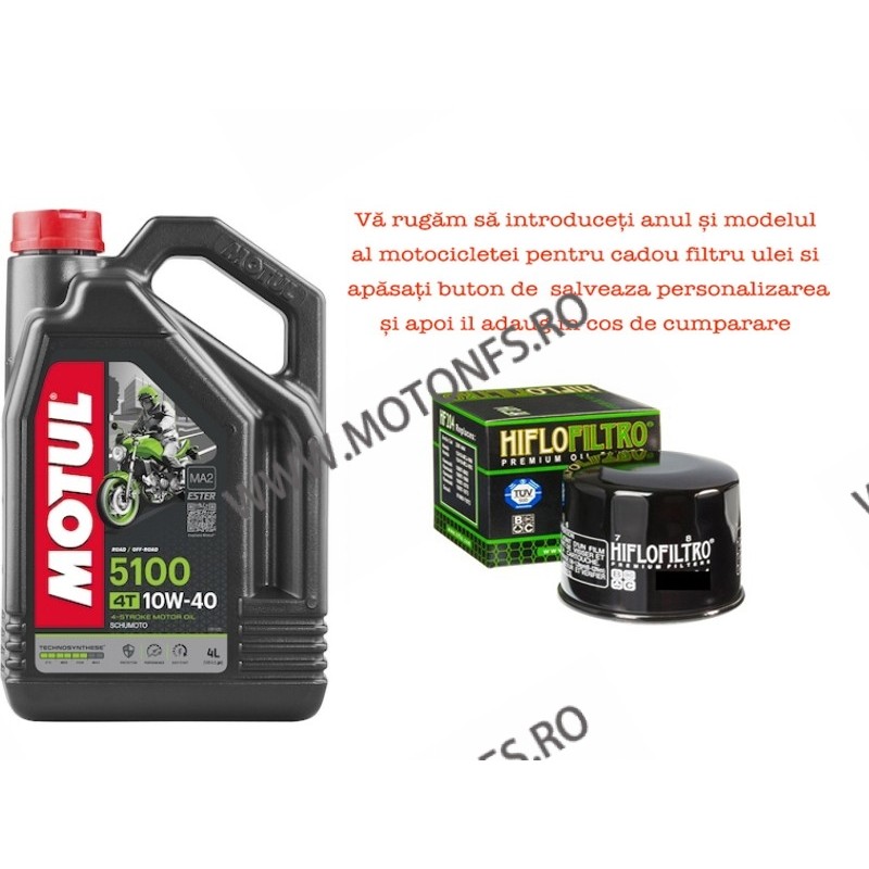 10W40 ULEI MOTUL 5100 SEMI SINTETIC 4L + FILTRU DE ULEI B11VP M4-068  MOTUL 10W-40 188,00 lei 188,00 lei 157,98 lei 157,98 lei