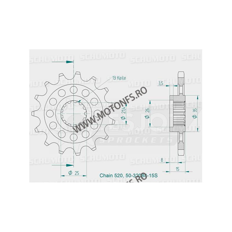 ESJOT - Pinion (fata) 50-32088S, 15 dinti - ZX-6R/ZX-6RR 1998-2007 520 Sport 100-469-15 ESJOT PINIOANE ESJOT Pinioane 78,00 l...