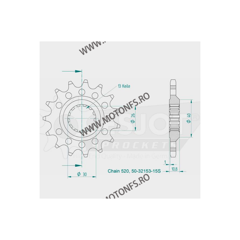 ESJOT - Pinion (fata) 50-32153S, 15 dinti - YZF-R1 2007- Kette 520 Sport 100-468-15 ESJOT PINIOANE Emgo Pinion 78,00 lei 78,0...