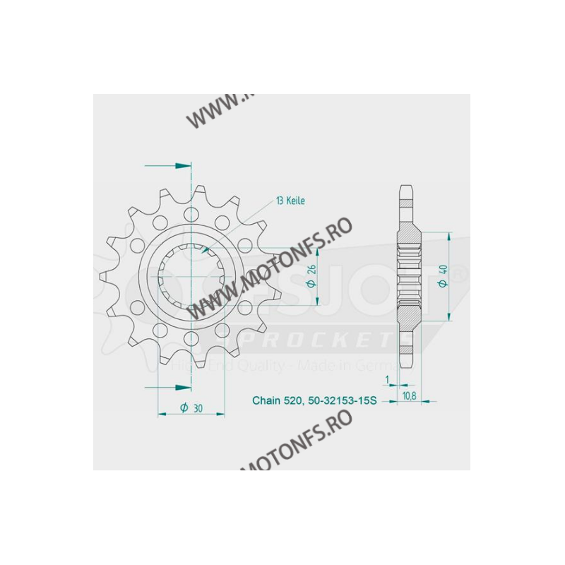 ESJOT - Pinion (fata) 50-32153S, 16 dinti - YZF-R12007- Kette 520 Sport 100-468-16 ESJOT PINIOANE ESJOT Pinioane 78,00 lei 78...