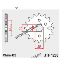 JT - Pinion (fata) JTF1263, Sprocket 16T dinti - DR125SM 2008- Front sprocket 16T, for chain 428 102-329-16 / 726.37.91 JT Sp...
