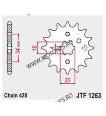 JT - Pinion (fata) JTF1263, 15 dinti - YBR125 2005-/SR125 1995 Front sprocket 15T, for chain 428 102-329-15 / 726.39.65 JT Sp...