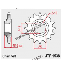 JT - Pinion (fata) JTF1538RB (garnitura cauciuc), 15 dinti - Z750 2004-/Z750S 2005- 104-465-15-2 / 726.04.09 JT Sprockets JT ...