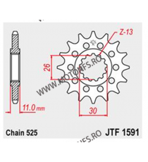 Pinion fata JT JTF 1591-15RB 15T, 525 rubber cushioned Yamaha Tenere 7000 102-567-15-2 / 726.1591-15RB JT Sprockets JT Sprock...