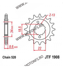 JT - Pinion (fata) JTF1908RB (garnitura cauciuc), 15 dinti - KTM Duke 390 2013- 105-431-15-2 / 726.1908-15RB JT Sprockets JT ...