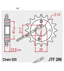 JT - Pinion (fata) JTF296RB (garnitura cauciuc), 16 dinti - XRV650/NT650/VT600C/NV400 101-563-16-2 / 726.46.33 JT Sprockets J...