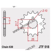 JT - Pinion (fata) JTF518, 13 dinti - Z650/750/GPZ750 105-865-13 / 726.25.12 JT Sprockets JT Sprockets Pinion 65,00 lei 65,00...