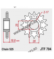 JT - Pinion (fata) JTF704RB (garnitura cauciuc), 17 dinti - RSV1000-2003/ETV 2001-/F650GS 105-513-17-2 / 726.97.98 JT Sprocke...