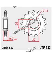 JT - Pinion (fata) JTF333RB (garnitura cauciuc), 16 dinti - VFR750F/CBR900RR/1000RR 101-664-16-2 j / 726.47.65 JT Sprockets J...