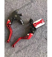 22MM Set Maneta Scurte reglabila frana / ambreiaj ＋ Pompa Hidraulica ＋prindere Oglinda Rosu OOBGD OOBGD  Maneta Cu Prindere G...