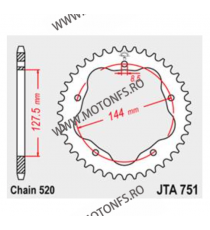 JT - Foaie (spate) Aluminiu JTA751, 38 dinti - Ducati - cu Adaptor 110-002, lant 520 748 /S 748 Biposto /SP 748 R 110-402-38 ...