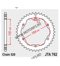 JT - Foaie (spate) Aluminiu JTA762, 38 dinti - Ducati - cu Adaptor 110-003, lant 520 1098 1098 R 1098 S 1098 Streetfighter /S...