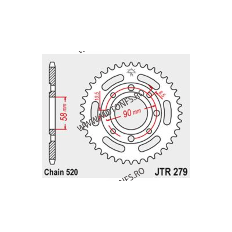 JT - Foaie (spate) JTR279, 33 dinti -HONDA CA250 Rebel CB250 Nighthawk CMX250 Rebel CMX250 Rebel 111-441-33  JT Foi Spate 93,...