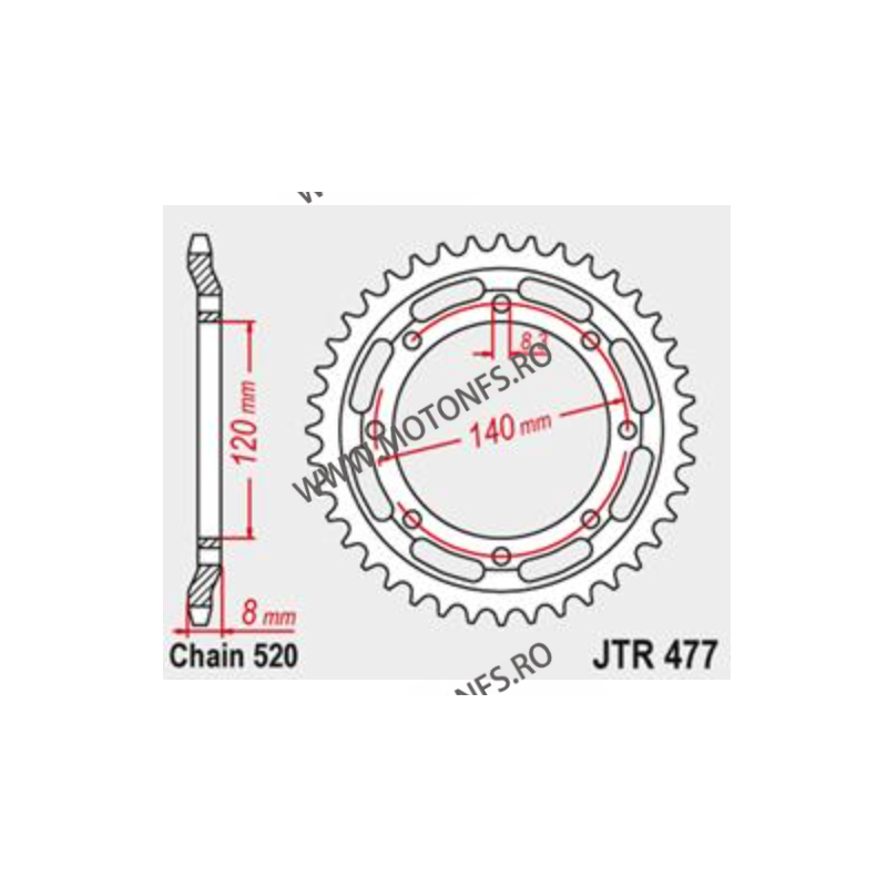 JT - Foaie (spate) JTR477, 43 dinti - Kawasaki KL600R 1984-	1990 114-481-43  JT Foi Spate 122,00 lei 122,00 lei 102,52 lei 10...