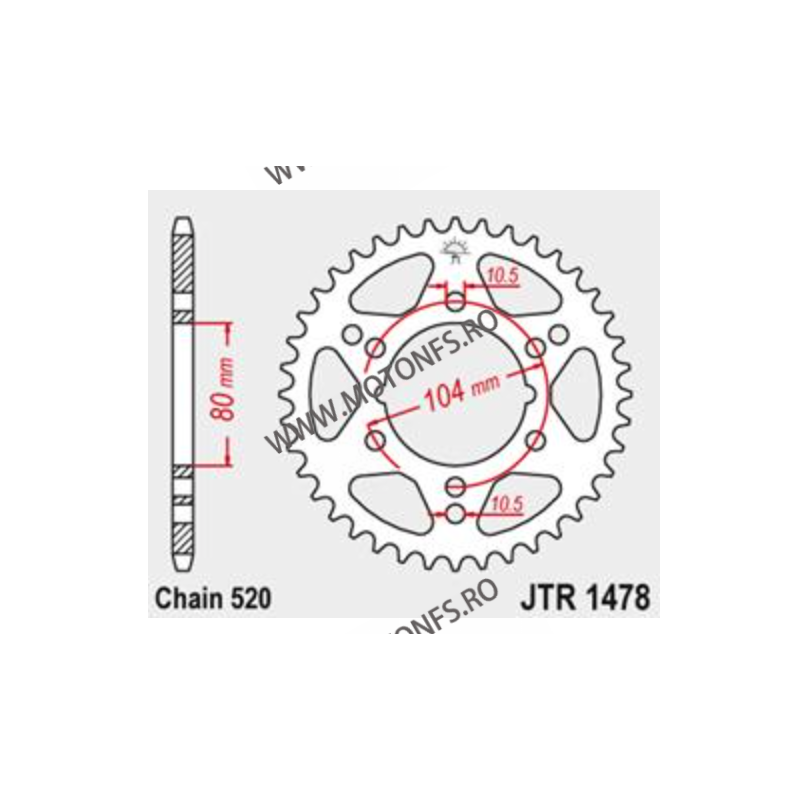 JT - Foaie (spate) JTR478, 43 dinti -Kawasaki ZX-6R Ninja ZX-6R 636 / ZX-6RR 600 ZX-6R 636 Ninja Z750 /S Z750 R 114-463-43-1 ...