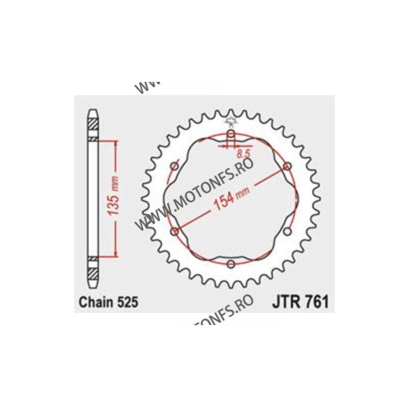 JT - Foaie (spate) JTR761, 38 dinti - Ducati - 1198 R Corse 1198 S /SP cu Adaptor 110-003 / 110-004 115-593-38  JT Foi Spate ...