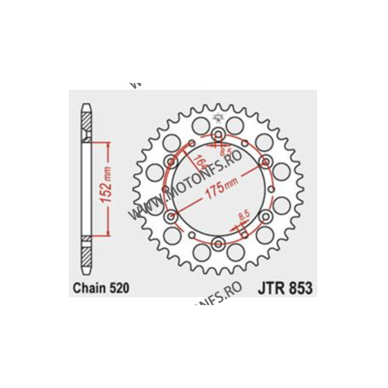 JT - Foaie (spate) JTR853, 40 dinti - Yamaha YFS200 Blaster YFS200 Blaster YFM350 X Warrior (6 x 8.5) YFM660 Raptor 112-469-4...