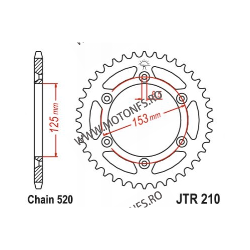 JT - Foaie MX (spate) JTR210, 48 dinti - HONDA CRF150 F CR250 R CRF250 R XR250 R CRF450 R XR650 R 111-462-48-3  JT Foi Spate ...