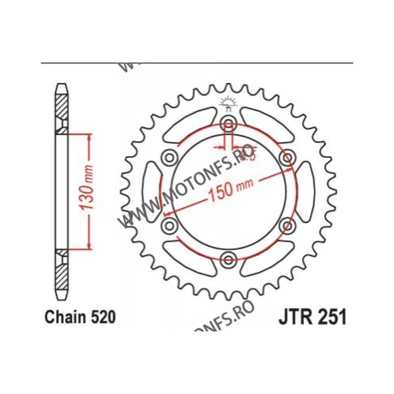 JT - Foaie MX (spate) JTR251, 48 dinti -HONDA XR250 R XR500 R XR600 R/ YAMAHA YZ/YZ-F/WR ab125ccm 112-460-48-3  JT Foi Spate ...