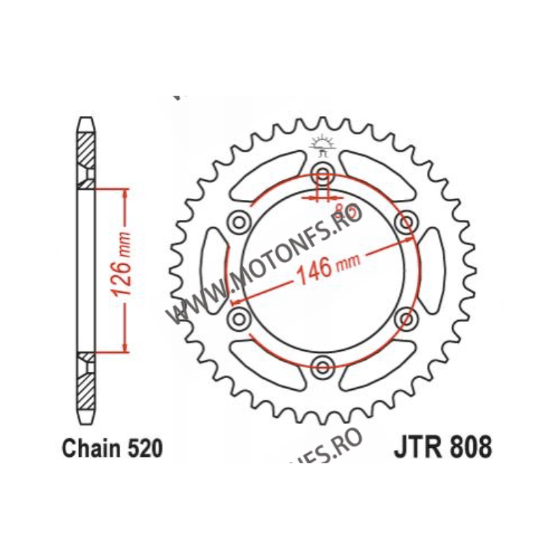 JT - Foaie MX (spate) JTR808, 49 dinti - Suzuki RM125 DR-Z 250 RM250 RMX250 RM-Z 250 RM-Z 450 113-468-49-3  JT Foi Spate 127,...