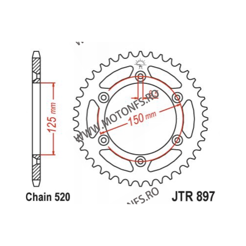 JT - Foaie MX (spate) JTR897, 48 dinti - KTM EGS125/EXC125/EXC200/SX250/SX450 F/ MXC520/EXC525/SX525 115-464-48-3  JT Foi Spa...