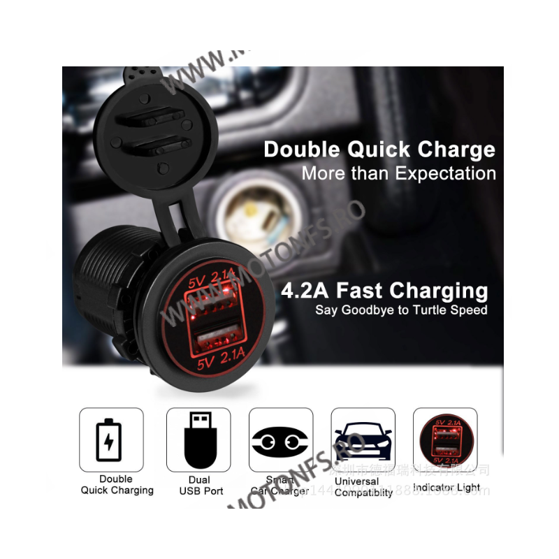 USB x 2, 4.2A , Led Rosu, Culoare Negru CS-526  Voltmetru / Prize Moto 40,00 lei 40,00 lei 33,61 lei 33,61 lei