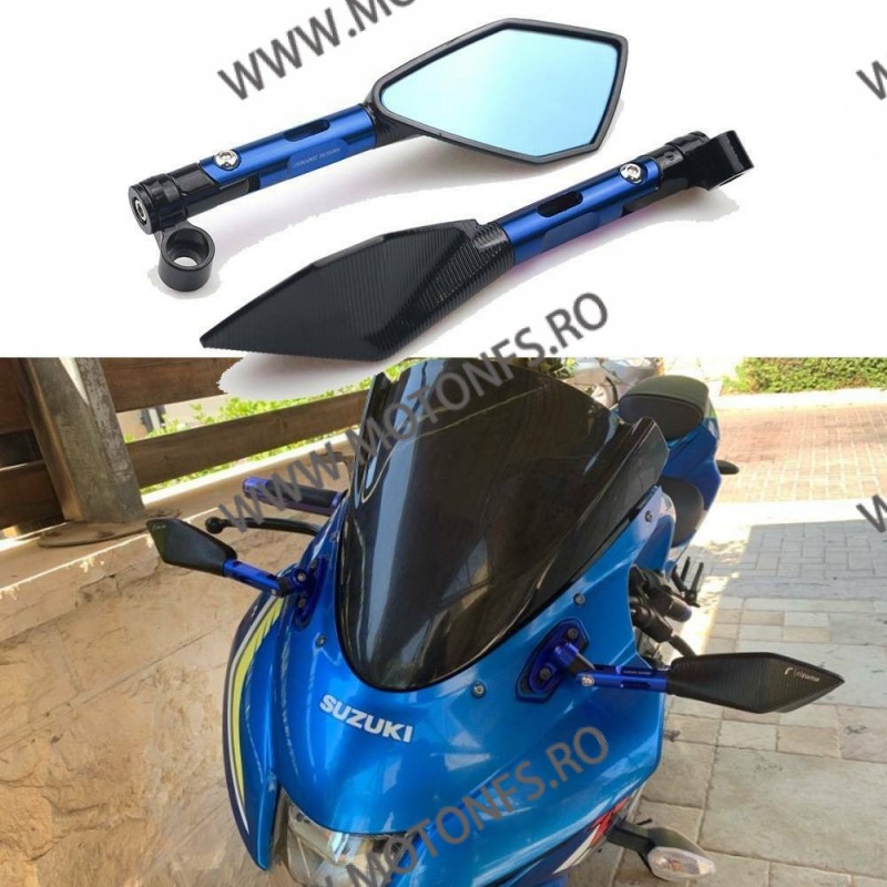 Set 2 Buc Oglinzi Universal CNC Negru / Albastru Pentru Motocicleta Naked Streetfighter Sport ZRA03 ZRA03  Oglinzi Aluminiu C...