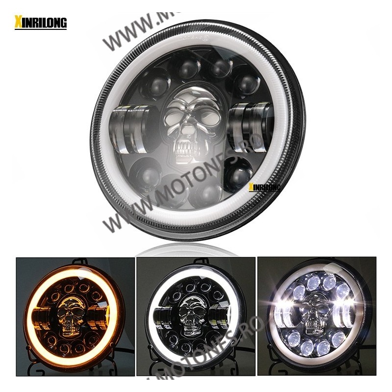 7 Inch Far Universal Moto  H4 DRL LED Omologat E9 Cafe Racer Chopper, Bobber Harley Davidson ,Jeep MS-D120  Faruri Moto Unive...