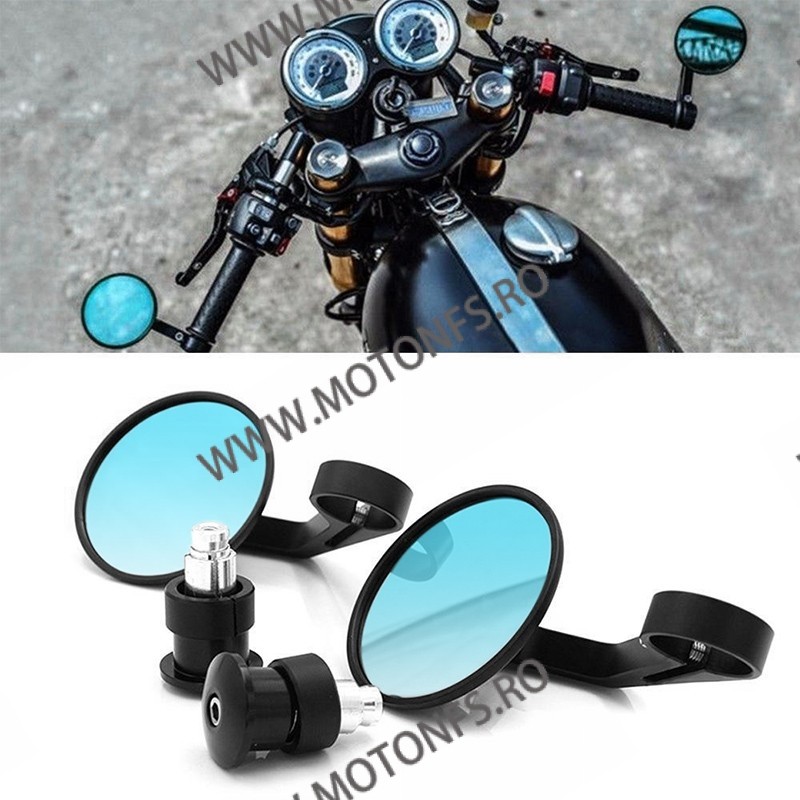 Set 2 bucati Oglinzi pentru capatul de ghidon Negre UNIVERSALE MOTO SCUTER ATV HONDA YAMAHA SUZUKI KAWASAKI DUCATI BMW TRIUMP...