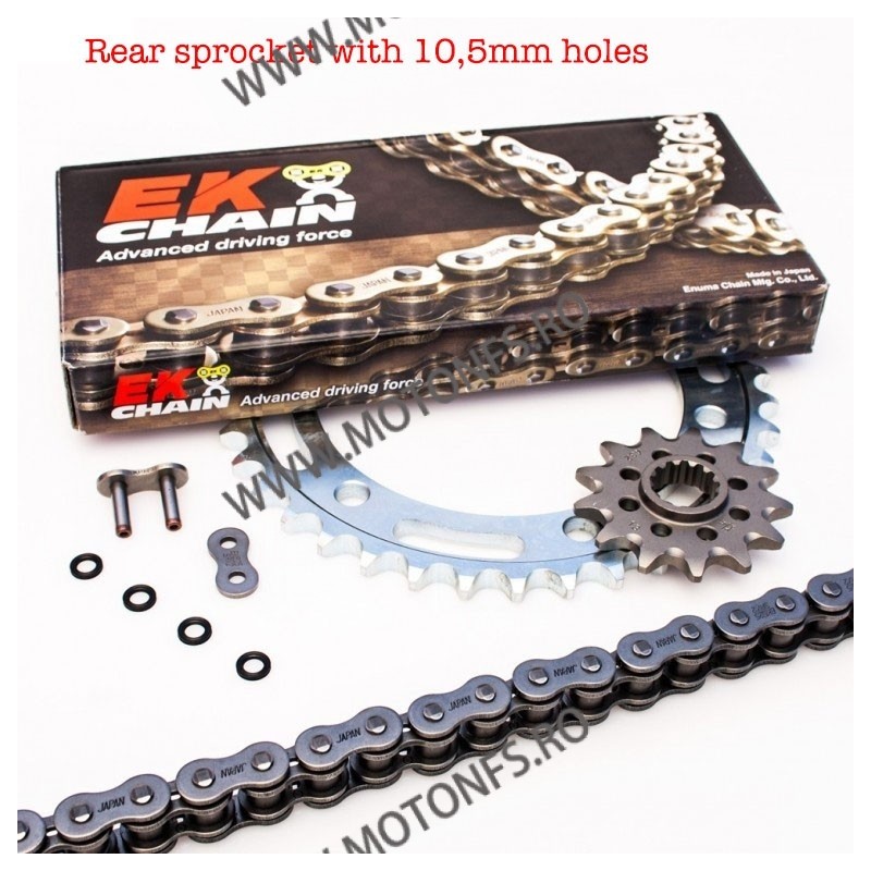 Chain kit EK ADVANCED EK + JT with SRX2 chain -recomandat Rear sprocket with 10,5mm holes STF-201-027 /  125-024 EK CHAIN Kit...